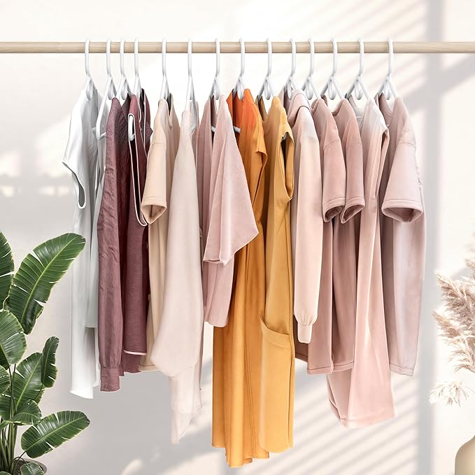 NEATERIZE Thick Heavy Duty Hangers - White Plastic Clothes Hangers 24 Pack - Great for Coat Hanger, Jackets Jeans & Suit Hanger for Closet - New Apartment Essentials Percheros Ganchos para Colgar Ropa