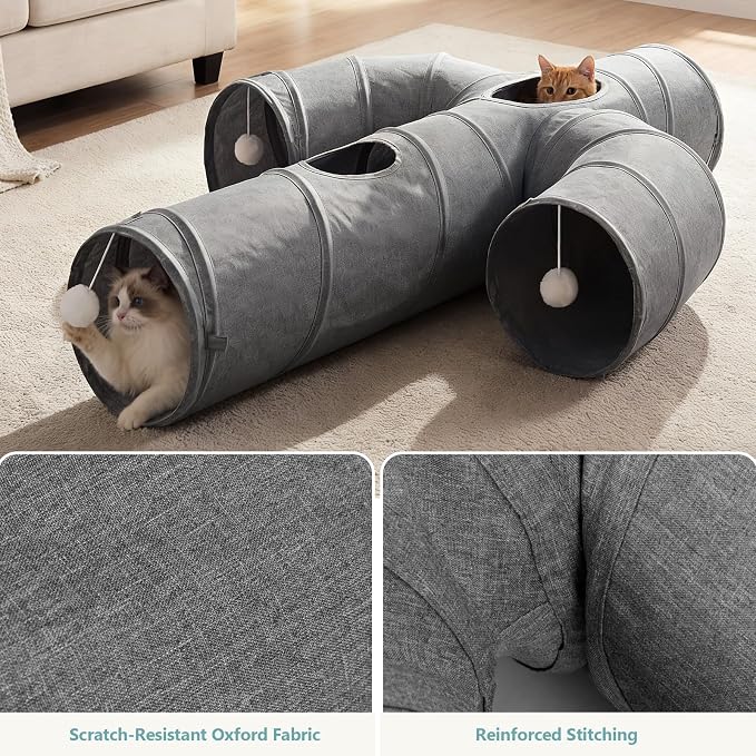 Ownpets Cat Tunnel Large 12 inch Diameter Sturdy Oxford Fabric Cat Tunnel Toy, Cactus Shape Collapsible Cat Tunnels for Indoor Cats,Interactive Peek Hole Pet Tunnel Tube with Cat Wand Toy