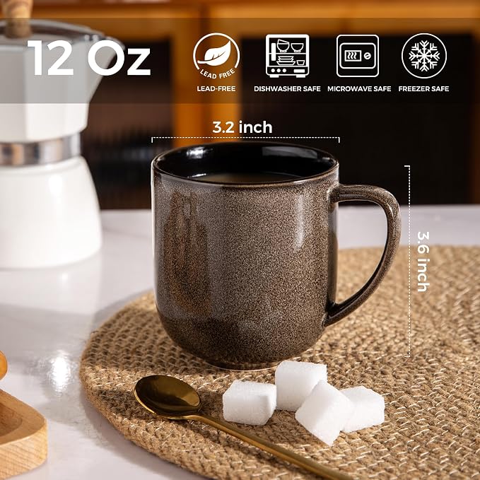 LERATIO Ceramic Coffee Mugs Set of 6,12oz Handmade Coffee Mugs Set | Large Handle for Cappuccino/Latte/Tea/Hot Cocoa,Oven &Dishwasher & Microwave Safe