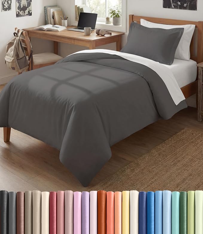 Duvet Cover Twin/Twin XL Size Set - Extra Soft Twin/Twin XL Duvet Cover 68" x 90" with 1 Pillow Sham for Women, Men, Kids & Teens - Comfy, Easy-Care & Fade Free w/ Zipper Closures & Ties (Dark Grey)