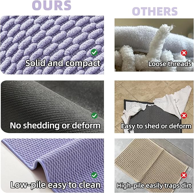TYUU Large Bathroom Rugs Non Slip Washable Bath Rugs Super Absorbent Bathroom Rug Thin Quick Dry Low Pile Bath Mats, Lavender 36"x60"