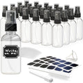 Nevlers Clear Glass Small Spray Bottle 2 Oz 24 PK | Small Travel Spray Bottle Set w/Shrink Wrap, Funnel, Brush, Marker & Labels | Hair, Face & Body Spritzer Bottles | Small Atomizer Fine Mist Sprayer