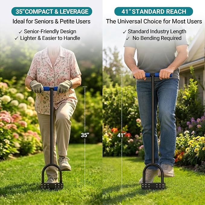 35in One-Piece Edger Lawn Tool for Seniors and Petite Users | Tempered Spring Steel Blade Long Rubber Handle Wide Footplate Rustproof Manganese Steel for Garden Maintenance