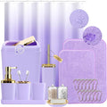 XLHOMO Bathroom Set - Purple Bathroom Sets with Shower Curtain and Rugs, 24PCS Shower Curtain Set with Hooks, Soap Dispenser, Soap Dish, Toilet Brush Holder and Trash Can for Housewarming