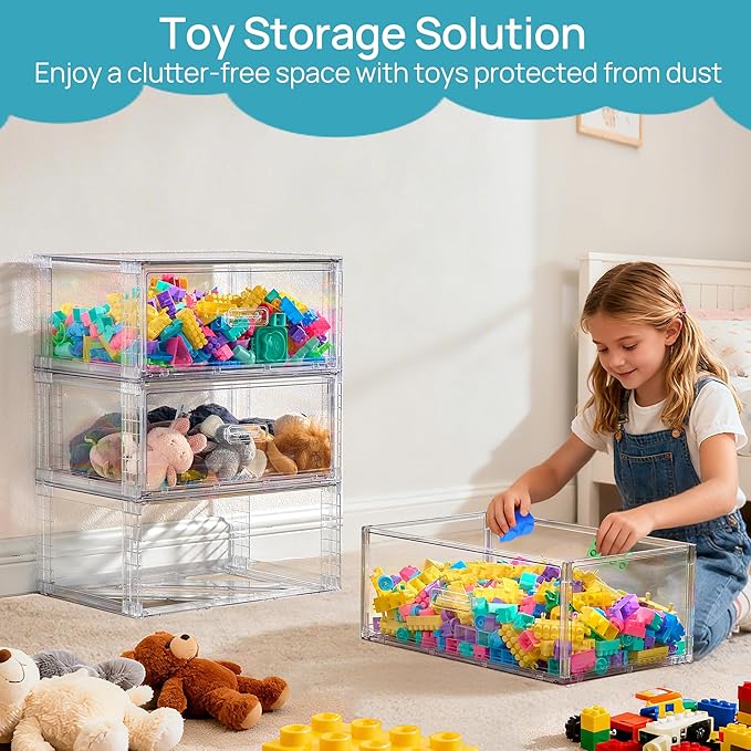 Vtopmart 6 Pack Large Clear Stackable Storage Drawers 23QT, Easily Assemble Plastic Closet Storage Bins, Dust-Proof UnderBed Organizer for Clothing, Sweater Organization