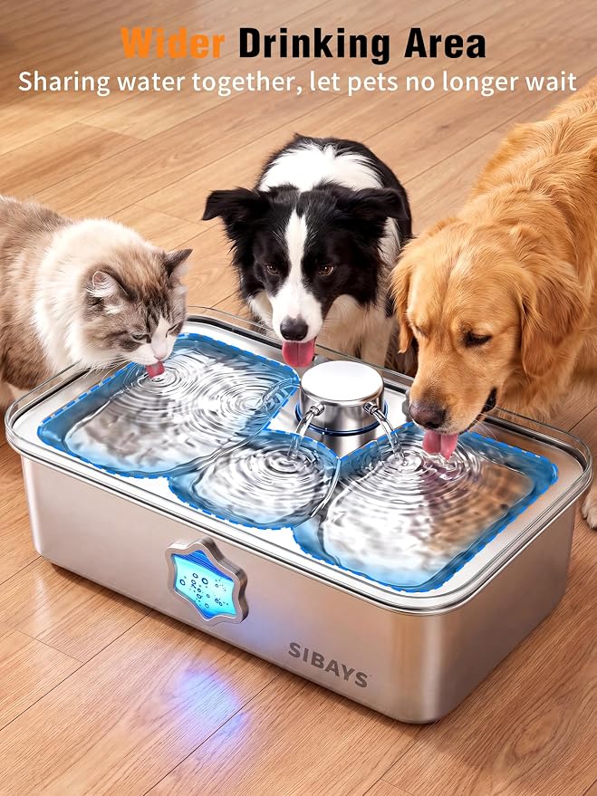 SIBAYS 4.5Gal/17L Dog Water Fountain for Large Dogs, Large Capacity Stainless Steel Pet Water Fountain, Automatic Quiet Dog Water Bowl Dispenser with Water Level & LED Light, Easy to Clean FS86