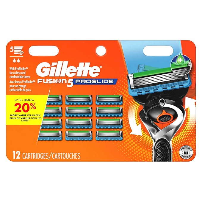 Gillette Fusion5 ProGlide Razor for Men, 12 Blade Refills with Precision Trimmer