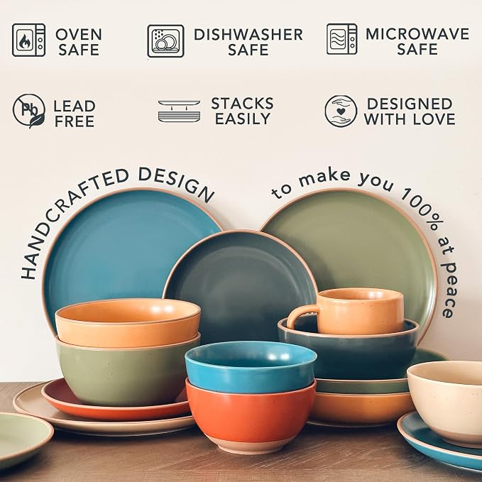Mora Ceramic Artisan Matte Large Pasta Bowls 30oz, Set of 4 - Serving, Salad, Dinner, etc Kitchen Plate/Wide Bowl - Microwave, Oven, Dishwasher Safe - Modern Porcelain Stoneware Dishes, Safari Colors