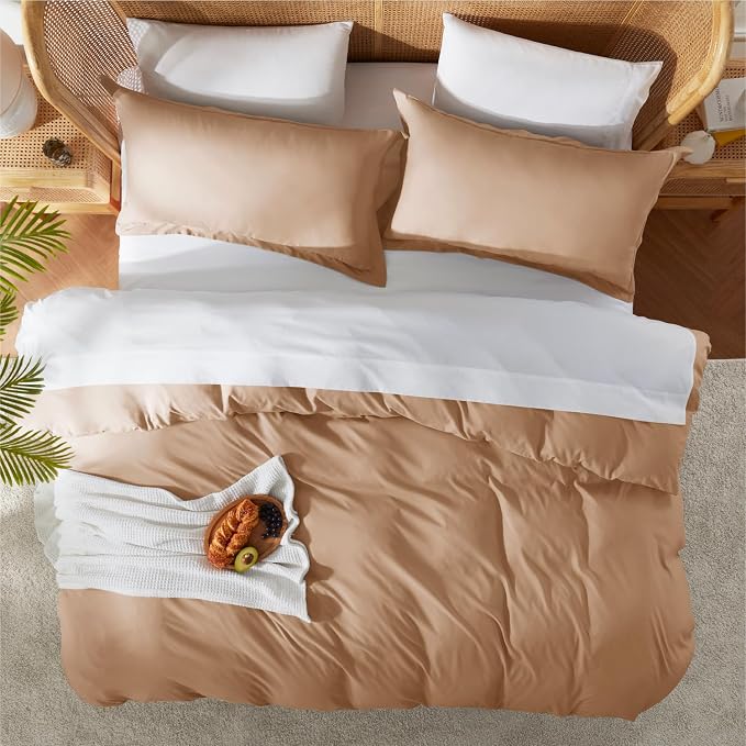 Nestl Mocha Brown Duvet Cover Queen Size - Soft Double Brushed Queen Duvet Cover Set, 3 Piece, with Button Closure, 1 Duvet Cover 90x90 inches and 2 Pillow Shams
