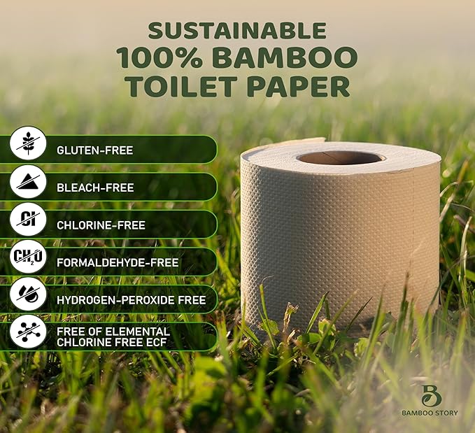 Bamboo Story, Bamboo Toilet Paper Unbleached, 6 Rolls, 3 Ply and 350 Sheets Bamboo Toilet Tissue - FSC Certified, Biodegradable, Chemical Free, Plastic Free, BPA Free, Septic Safe Toilet Paper