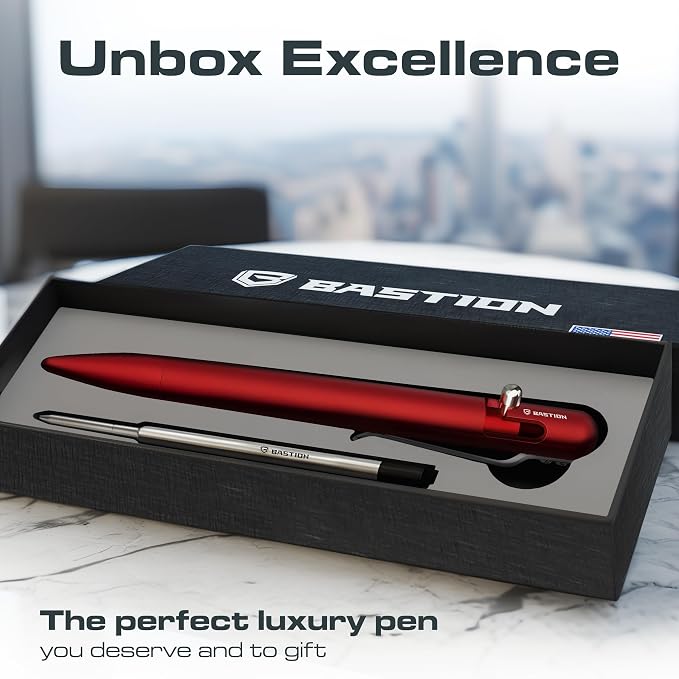 BASTION Bolt Action Pen, Aluminum Regal Red, HyperBolt EDC Pen, Refillable Metal Writing Pen, Premium Graduation Gift, Executive Pocket Pen
