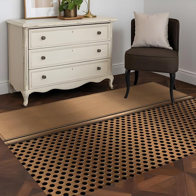 4 x 6 Ft Area Rug for Home Office, Brown Metal Hole Indoor Accent Rugs for Living Room, Modern Copper Net Eye Hole Pattern Decorative Modern Carpet Washable Low Pile Non Slip Rug for Bedroom