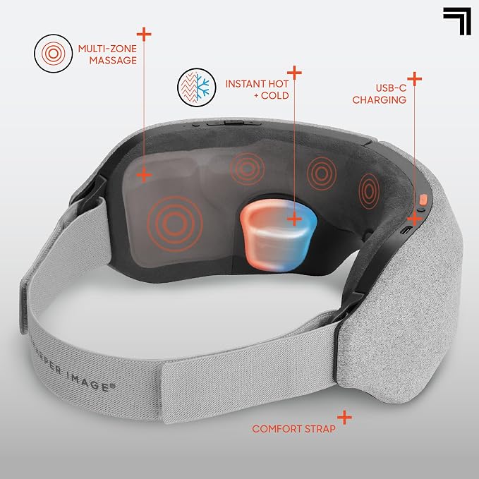 Sharper Image® RealTouch™ Eye Mask, Hot + Cold Massager, Air Compression, Puffy Under Eye Aid, Bluetooth Music, USB-C Rechargeable, Headache Stress & Anxiety Relief, Relaxation & Comfort Travel Gift