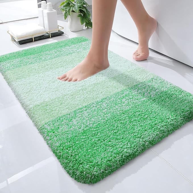 OLANLY Small Bathroom Rugs Mat 24x16, Extra Soft Absorbent Microfiber Bath Rugs, Rubber Backing, Quick Dry, Machine Washable Bath Mats for Bathroom Floor, Tub and Shower, Home Decor Accessories, Green