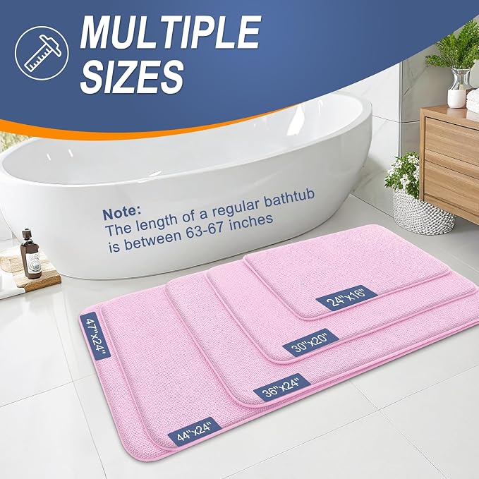 OLANLY Thick Memory Foam Small Bathroom Rug 24x16, Absorbent Bath Mat, Pink | Soft Quick Dry Bath Mat Rugs, Non-Slip, Machine Washable Mat for Bathroom Floor, Tub and Shower, Home Decor Accessories