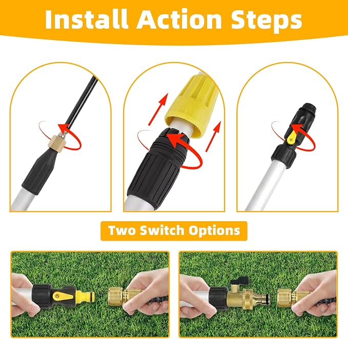 24FT Reach Gutter Cleaner, Gutter Cleaning Tools from the Ground with 3/4" Brass Shut-Off Valve & Bendable 360° Rotating Water Wand, Safe Cleaning for 2-Story Homes