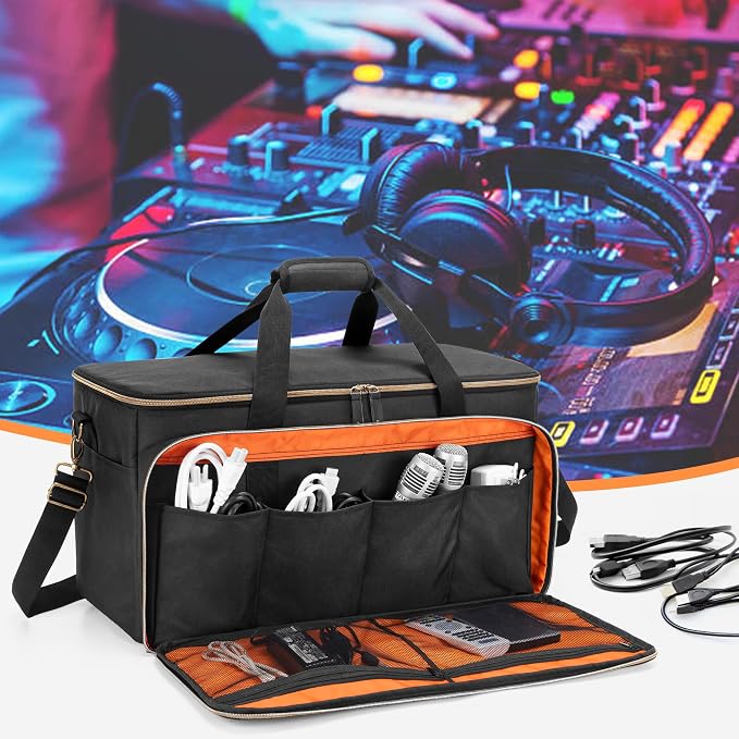 Trunab Large Travel DJ Cable File Bag with Inner Detachable Divider and Padded Compartment for 15.6” Laptop, Cable Organizer Bag for Cords, Sound Equipment, DJ Gear, Musician Accessories
