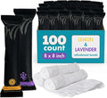 White Towel Services 8" x 8" inch Moist Cotton Towel Individually Wrapped - Lemon and Lavender (Case of 100) - Single-Use Oshibori Style Cotton Hospitality Towels