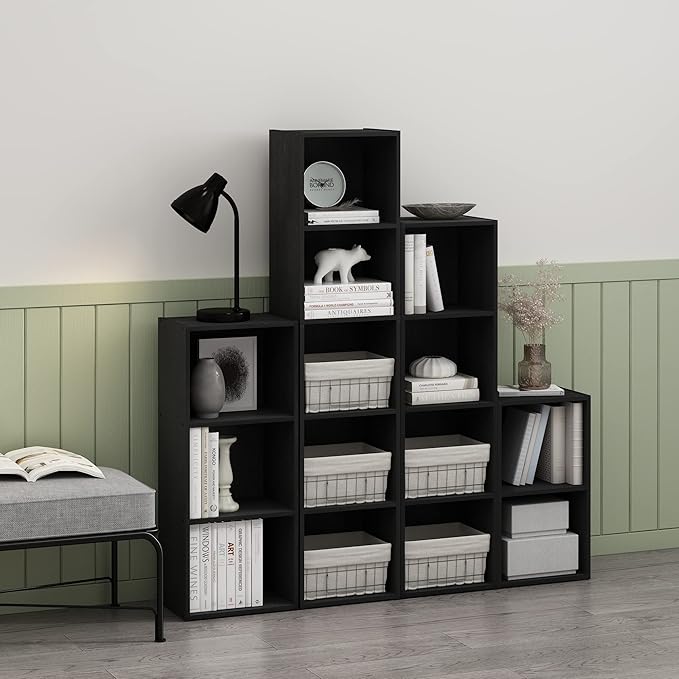 Furinno PASIR Book Shelf, 5-Tier Modern Bookshelf, Open Shelves Bookcase 9 x 12 x 52, Easy Assembly, for Living Room, Bedroom, Home Office, Blackwood