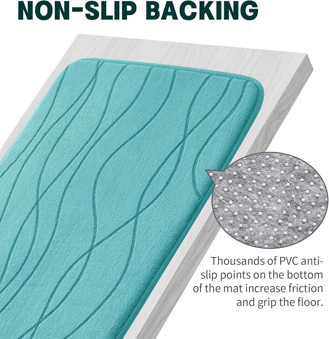 YIHOUSE Bathroom Rugs Set 2 Piece, Memory Foam Bath Mat Teal | U Shaped+Small Mat, Ultra Soft, Absorbent, Non-Slip, Machine Washable, for Bathroom, Sink and Toilet