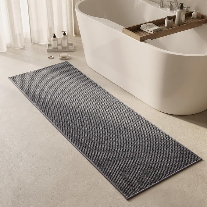 Triohero Bathroom Runner Rugs, Long Bath Mat Runner Washable Thin Quick Dry Low Pile Bathroom Runner Rugs Non Slip, Dark Grey 24"x70"