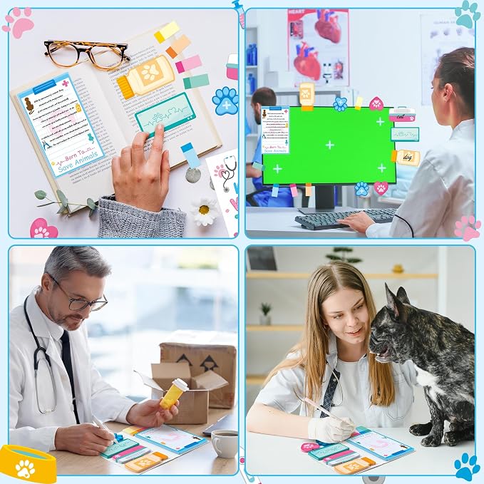 Xqumoi Best Vet Tech Sticky Notes Set - 550 Sheets Vet Self-Stick Note Pads Save Animal Divider Tabs Bundle Writing Memo Pad Back to Pet Party School Office Supplies Appreciation Gift for Veterinarian