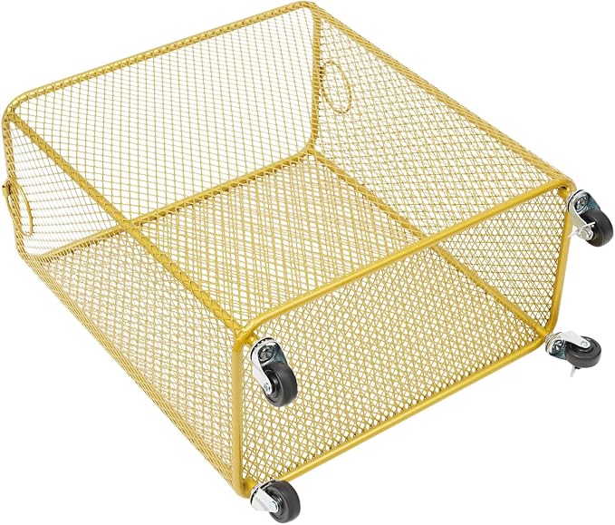 Rolling Laundry Basket Cart, Laundry Hamper with Wheels, Square Metal Mesh Clothes Storage Organizer Hamper with Metal Pull Handle for Laundry Room and Bedroom(Gold, 16.9" x 9" x 17.7")