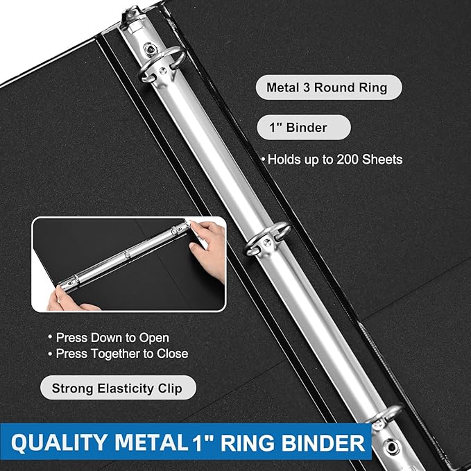 1 Inch Black 3 Ring Binders 12 Pack, PVC-Free Clear View Binder with 2 Interior Pockets, Holds 200 Sheets of 8.5" x 11" Paper for Office, Business Presentations, Projects & Home Organization