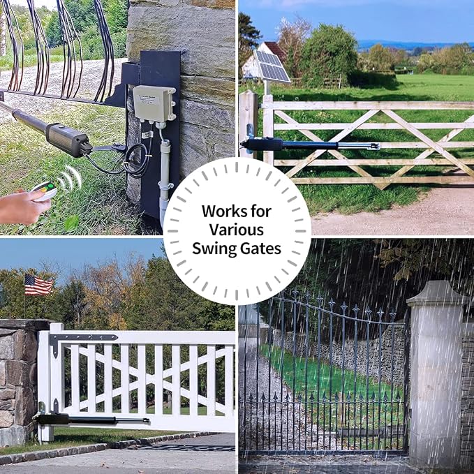 TOPENS A3S Automatic Solar Gate Opener for Light Duty Single Swing Gates Up to 12ft, Single Swing Gate Operator Battery Powered with Remote Control Kit Gate Motor Solar Panel Included