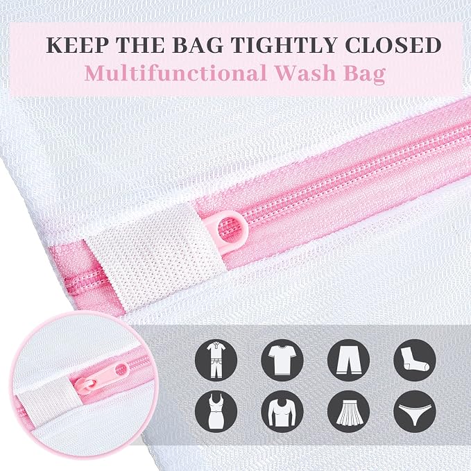 Nuenen 36 Pieces Mesh Laundry Bags Fine Mesh Wash Bags with Zipper Machine Washable Lingerie Bags for Washing Delicates Clothes Garment Underwear Blouse Hosiery Socks Travel, 16 x 20 Inches (Pink)