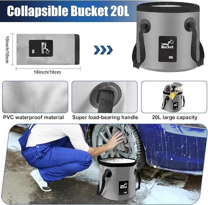 21Pcs Car Cleaning Kit with High Power Handheld Vacuum, Car Wash Mop with Long Handle, Bucket, Detailing Brush Set, Windshield Cleaner, Complete Interior Exterior Washing Supply for Men Women