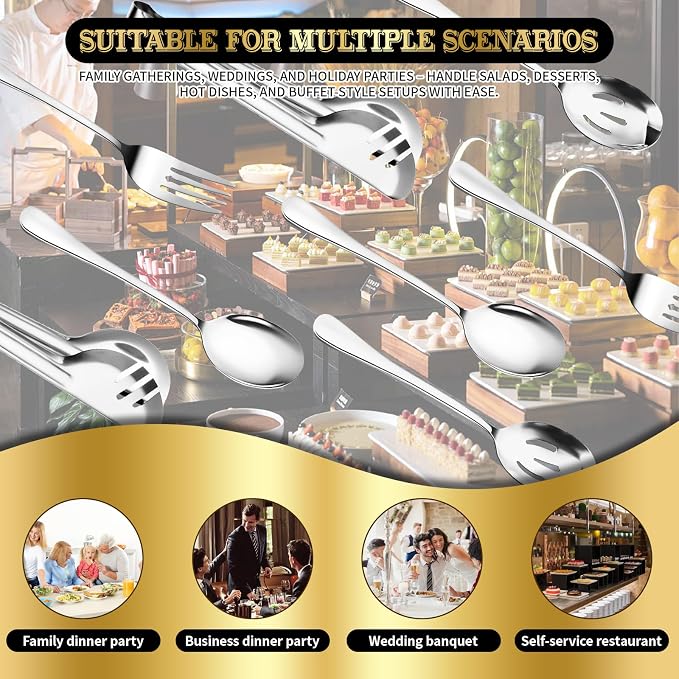 Serving Utensils Set, 24-Piece Large Stainless Steel Serving Spoons and Forks for BBQ, Buffets, Catering, Parties, Weddings, Restaurants - Silver