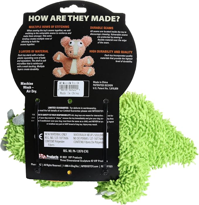 MIGHTY® 2 Pack Microfiber Medium Triceratops Dog Toys | Ultra Durable Plush Toy with Multiple Layers & Reinforced Seams , Washable and Floats , Mighty® Construction