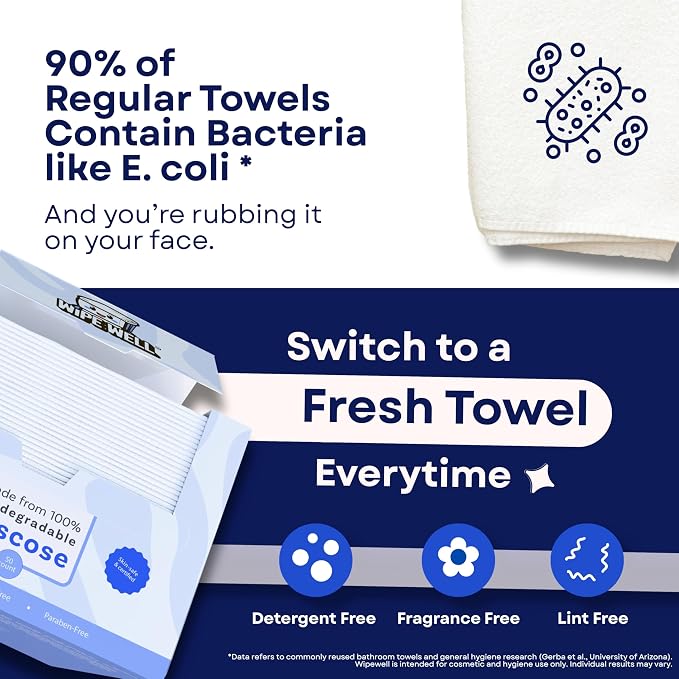 Disposable Face Towels for Sensitive Skin, Biodegradable Ultra Soft Facial Dry Wipes, Multi-purpose for Skin Care, Dye-Free, Paraben-Free, Lint-Free, Makeup Remover Clean Towel