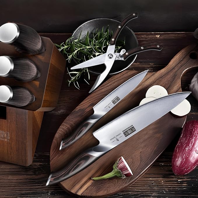 HOSHANHO 8PCS Kitchen Knife Set, Ultra Sharp Japanese Knife Sets with Block | Japanese High Carbon Super Steel Knife Block Set, Professional Chef Knife Set with Scissors, Ergonomic Handle, Ideal Gifts