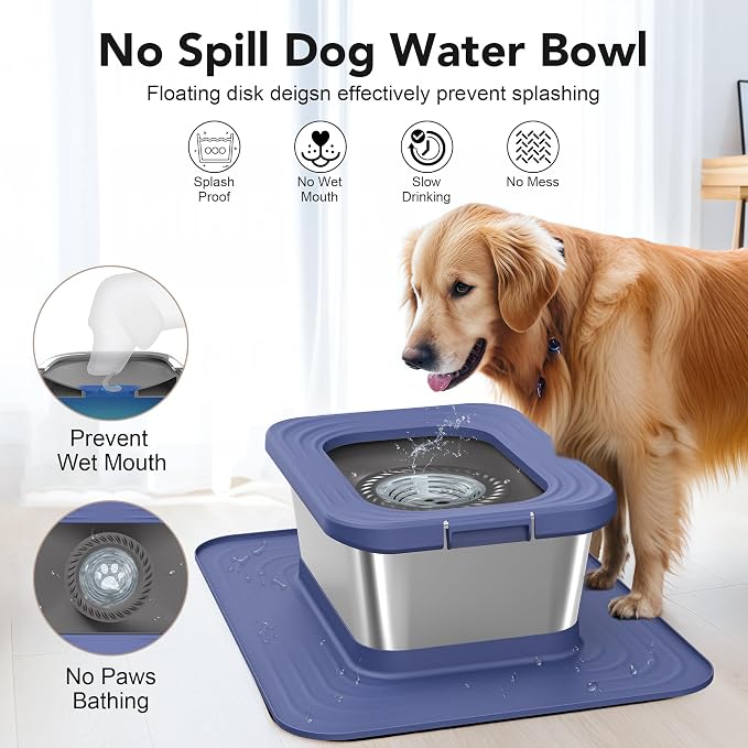 Decflow 10L Stainless Steel Dog Water Bowl, No Spill Anti-Splash Bowls | Slow Drinking for Messy Drinkers, XXl Anti-Skid Silicone Mat,Heavy Duty Pet Bowls for Indoor/Outdoor Use