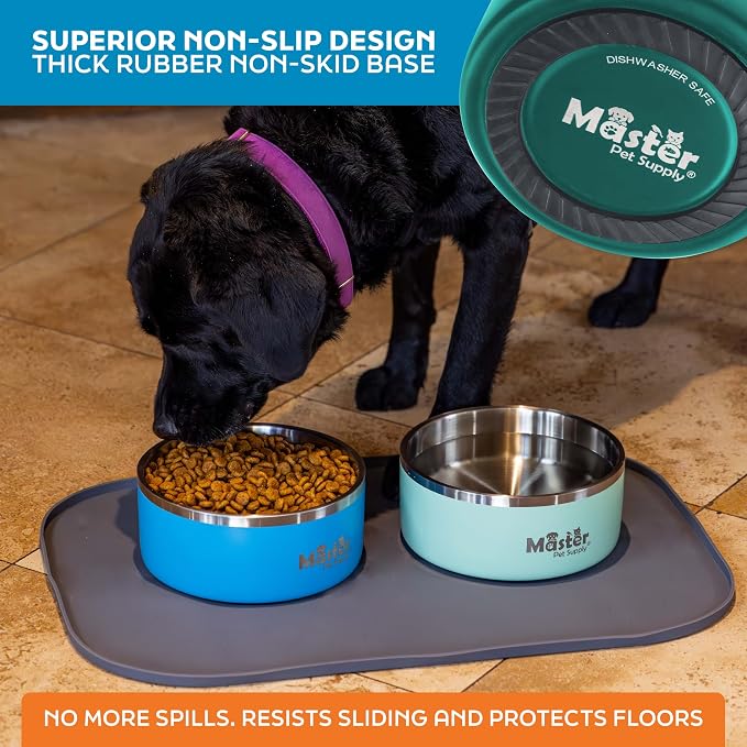 Master Pet Supply Stainless Steel Dog Bowls - 64 oz, Heavy Duty - Emerald Sea, Double Wall Extra-Thick Insulated, Non-Slip Pet Water Bowl for Dogs, Cats & Pets, Anti Rust Metal, Dish Washer Safe