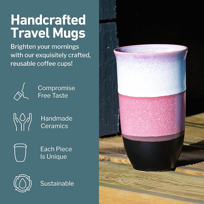 NOVA CERAMICS Coffee Travel Mug – Reusable Coffee Cup – Microwave & Dishwasher Safe Coffee Green Tumbler - Gifts For Women Men Him Her – 16oz – Eclipse