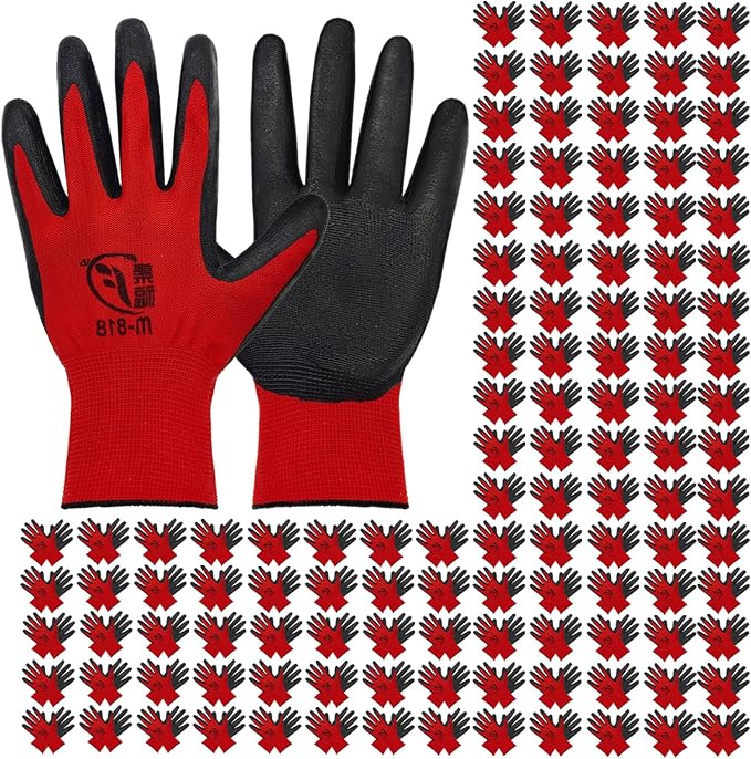 WHEATHUSK 120 Pairs Gardening Work Gloves Bulk for Men Women, Breathable Nitrile Rubber Coated Garden Gloves Dipped Gripping Outdoor Working Gloves for Construction, Gardening, 9.1 Inch