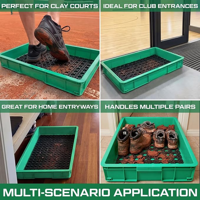 Cinnvoice Tennis Court Shoe Cleaning Tray with Brush Mat, Clay & Sand Removal for Courts, Sports Facilities, Entryway Boot Cleaner, 24 x 16.5 x 3.7 Inches