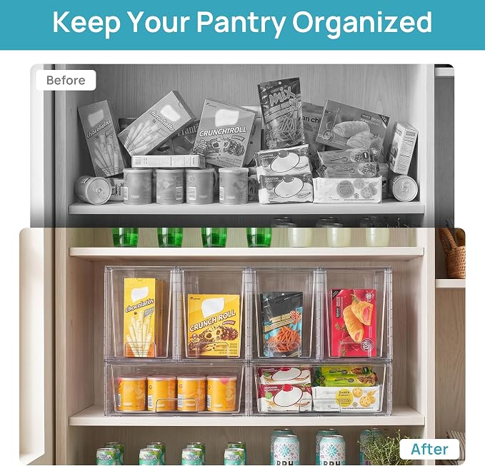 Vtopmart 6 Pack Stackable Storage Drawers, Easily Assemble Clear Plastic Organizer Bins, 2 Wide Drawers and 4 High Drawers for Under Sink, Pantry, Kitchen Cabinet, Bathroom Organization and Storage