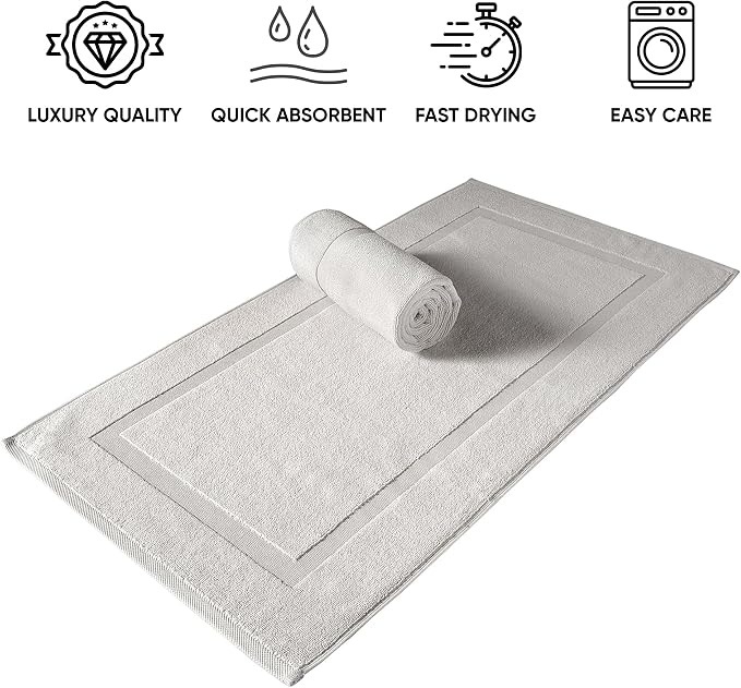 SALBAKOS 2-Piece 100% Turkish Cotton Bath Mat Towel, 20x34 inch, Stone | Bathroom Floor Towels, Thick Soft Most Absorbent Quick-Dry Durable Large Size Foot Rug, Premium Hotel Quality Made in Turkey