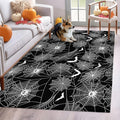 3 x 5 Ft Area Rug for Reading Room. Halloween Indoor Accent Rugs for Living Room, Black Scary White Bat Animal Net Geometric Decorative Modern Carpet Washable Low Pile Non Slip Rug for Bedroom