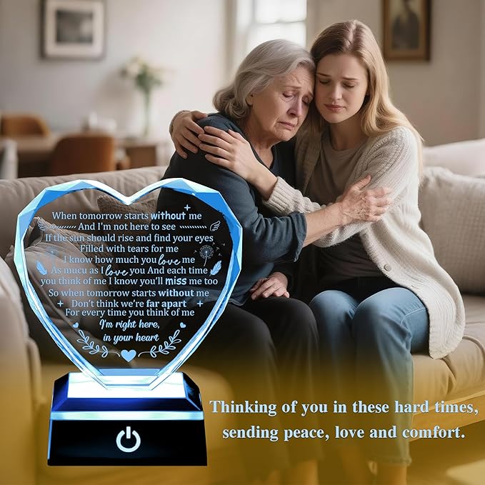 ZHSHWAT Heart Shaped Dandelion Memorial LED Light - Sympathy Gift for Loss of Mother Father, Poem Print LED Night Light, Condolence Keepsake for Remembrance & Funeral