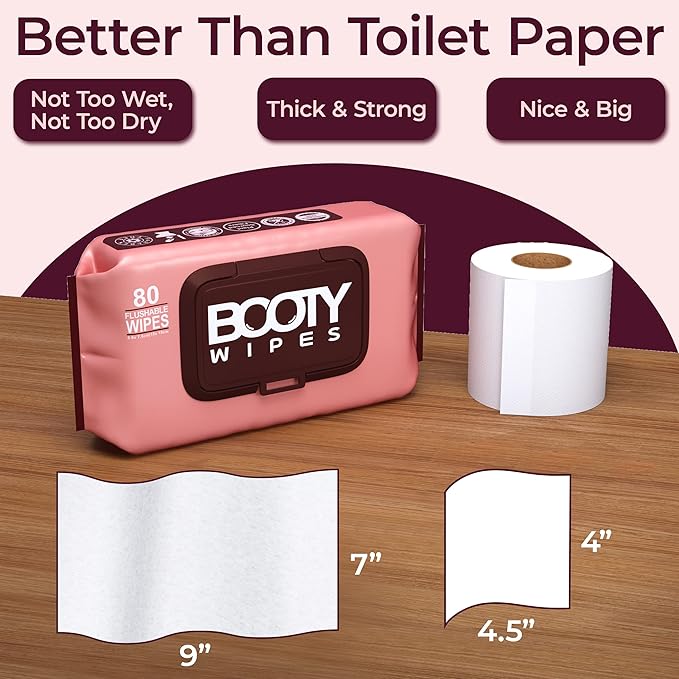 BOOTY WIPES Flushable Wipes Women - 320 Total Count (4 Packs of 80) Wet Wipes for Adults - pH Balanced Feminine Wipes with Aloe and Vitamin E - Gentle Cleansing Female Toilet Wipes for Sensitive Skin