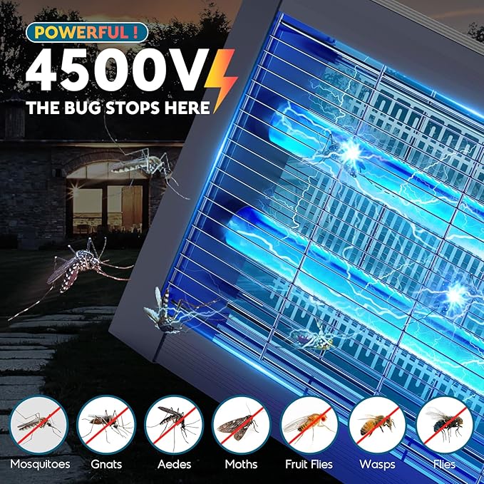 Solar Bug Zapper Outdoor, Mosquito Zapper 4500V Cordless Waterproof, Auto On/Off, Portable Type-C & Solar Powered Bug Zapper, Electric Mosquito Trap Fly Zapper Killer for Patio Garage Yard Camping