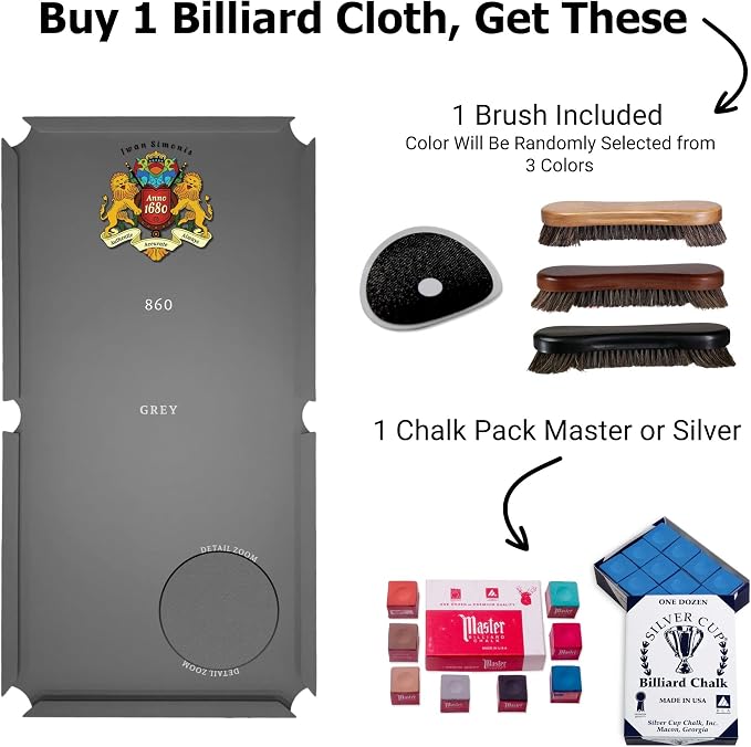 Simonis 860 Pool Table Cloth Replacement Kit for Tables Includes Precut Bed and Rail Cloth, Horsehair Brush, Spots, and Chalk (Multiple Colors)