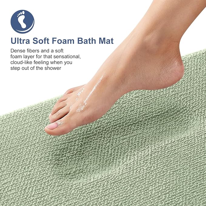 OLANLY Memory Foam Bathroom Runner Rugs 70x24, Long Bath Mats, Sage Green | Soft Quick Dry Bath Mats, Non-Slip, Absorbent Machine Washable Mat for Bathroom Floor, Tub and Shower, Home Decor Accessories