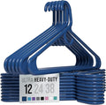 NEATERIZE Thick Heavy Duty Hangers - Navy Plastic Clothes Hangers 12 Pack - Great for Coat Hanger, Jackets Jeans & Suit Hanger for Closet - New Apartment Essentials Percheros Ganchos para Colgar Ropa