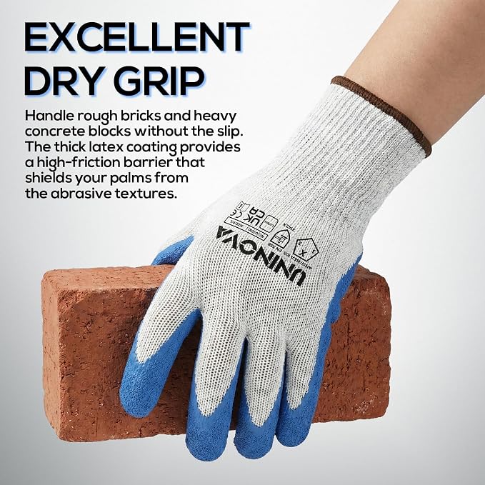 Work Gloves, Crinkle Rubber Latex Coating, Work Glove Bulk | Non-slip Pack for Men Women, Construction Warehouse Handling(X-Large,24Pairs)